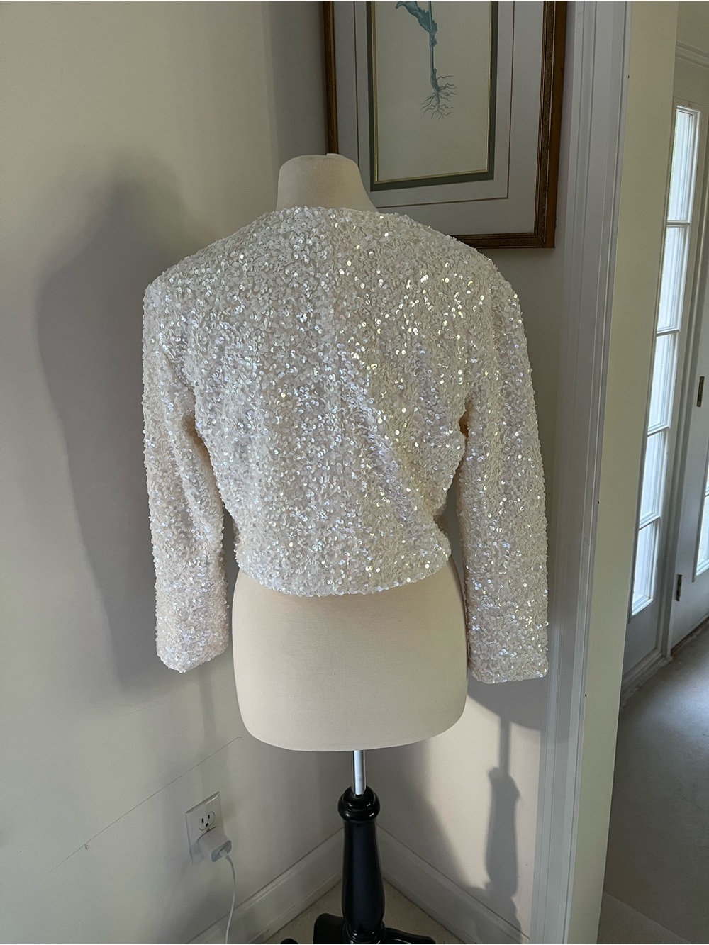 H&M White Sequined Bow-Accent Cropped Jacket - Picture 7 of 13